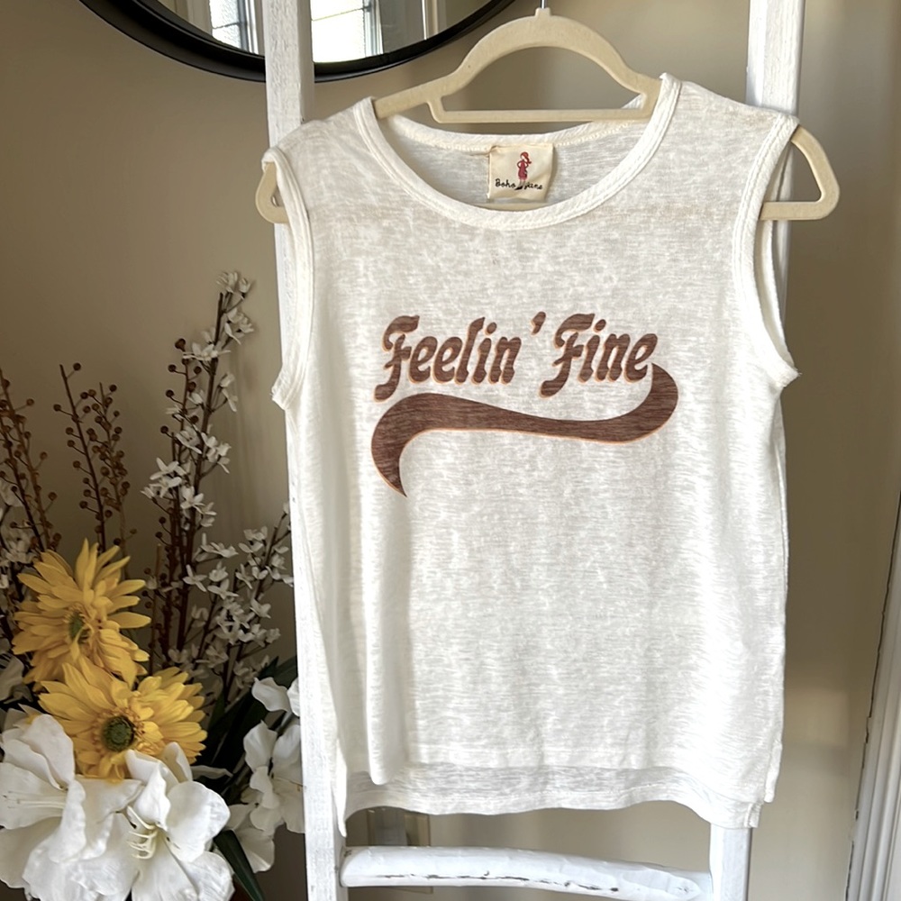 NWT Boho Jane Off White “Feeling Fine” Sleeveless Sheer Tshirt.  Size Small